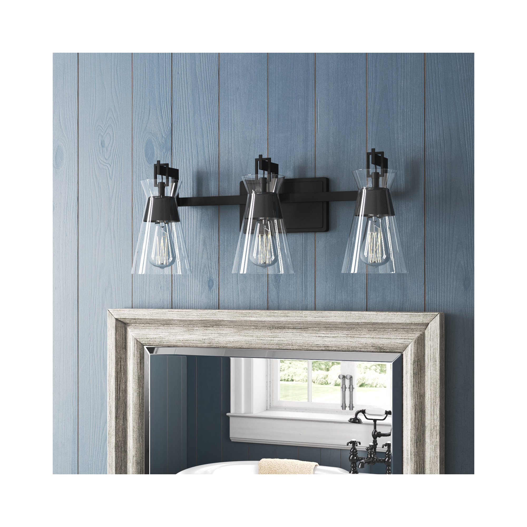 Kesia Bathroom Vanity Light, 4 Lights, 9.5" H x 32" W x 32" D, Black