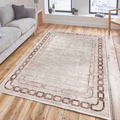 High-Quality Area Rug, 2.6 x 9.8 Feet, Cream & Beige with Brown Accents | 100% Cotton, 1200 g/m², 0.4 in Pile Height | Non-Slip PVC Underside, Antibacterial, Machine Washable | Perfect for Living Room & Bedroom Decor