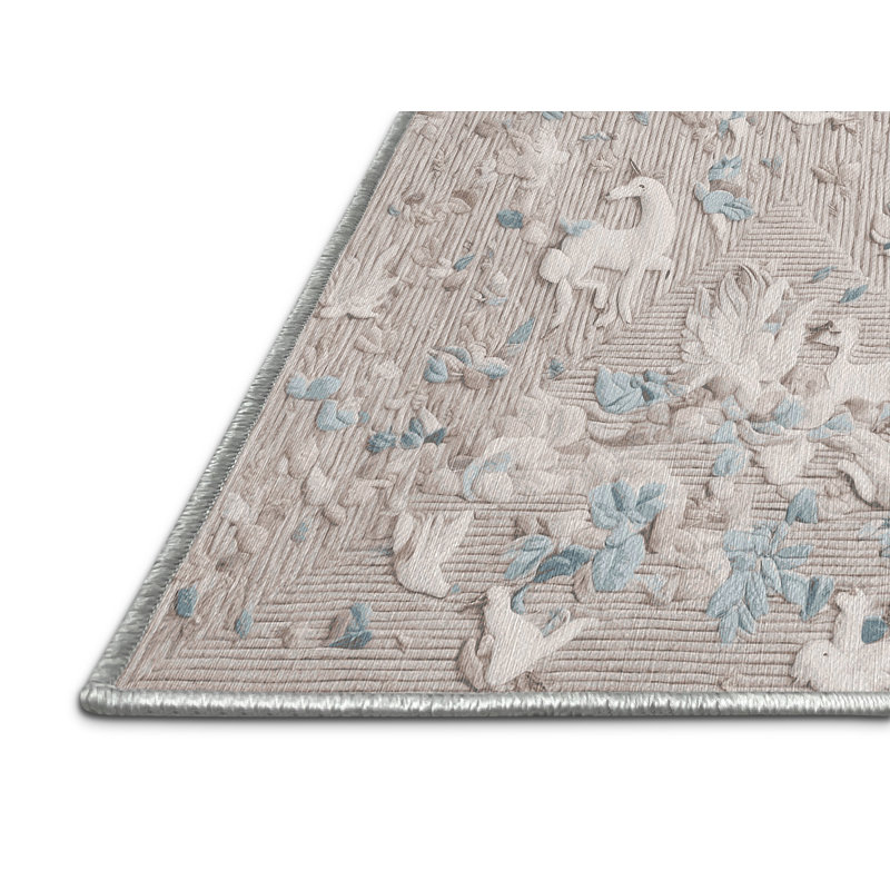 Machine Washable Beige Area Rug, Rectangle 5' x 7'