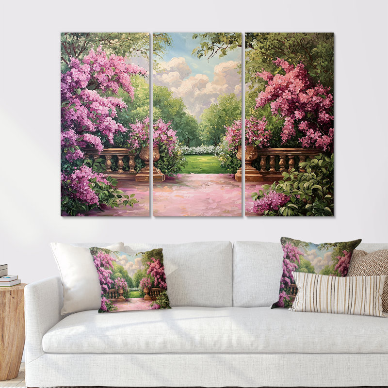 Ensemble de salon lilas dans la campagne française I - Lilas, H 40 po x l 60 po, Toile tendue, Ne s’applique pas