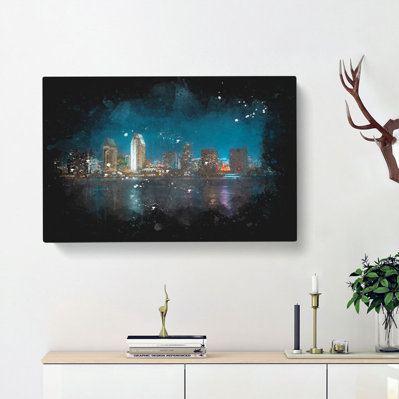 San Diego Skyline At Dusk - Wrapped Canvas Painting, 50cm H x 76cm W x 3cm D