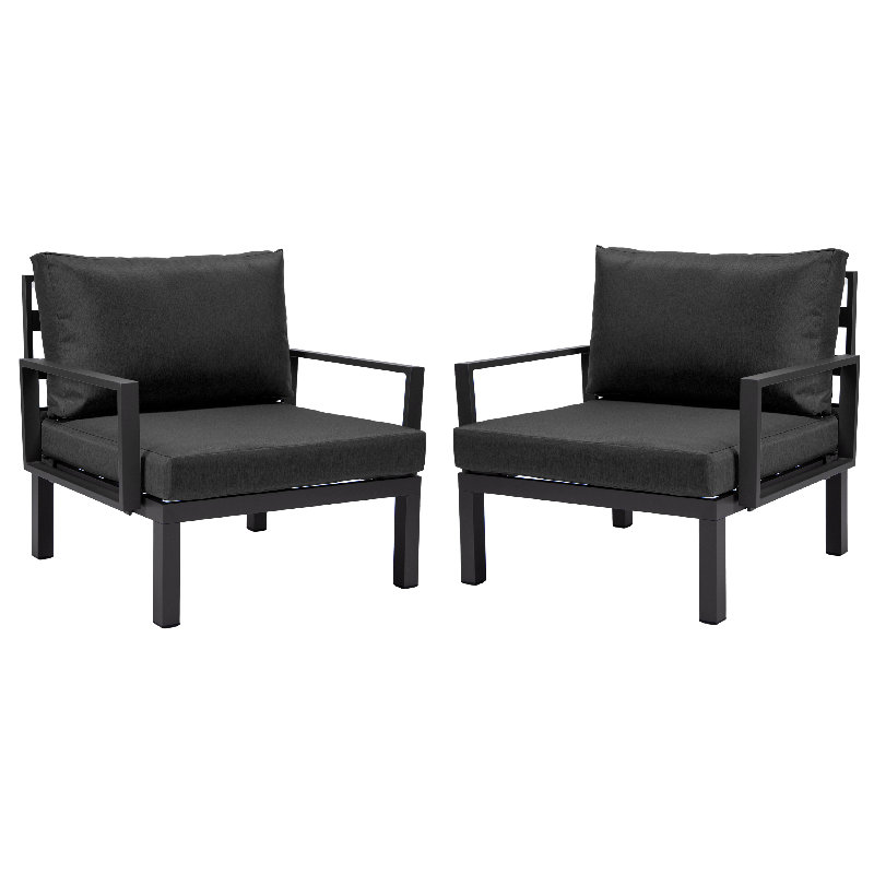 Patio Aluminum Arm Chairs With Cushions Set Of 2 Gyanni Collection, Black