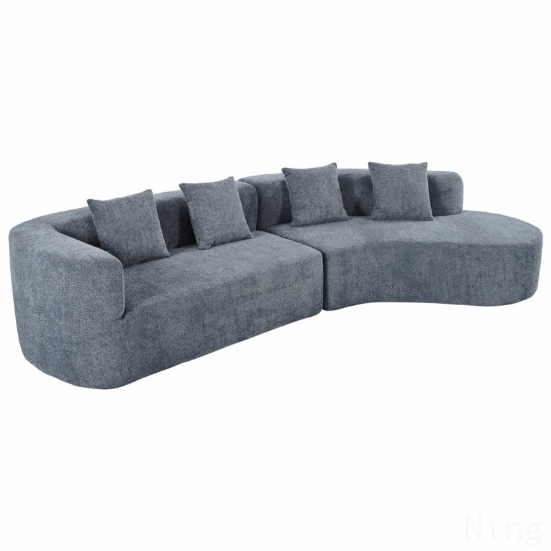 Canapé incurvé idéal pour les week-end relaxants Canapé modulaire de 132 po au design incurvé, canapé modulaire en chenille 2 pièces avec 4 coussins, éponge moelleuse et coussin à ressorts, grand canapé modulaire en éponge pour le salon