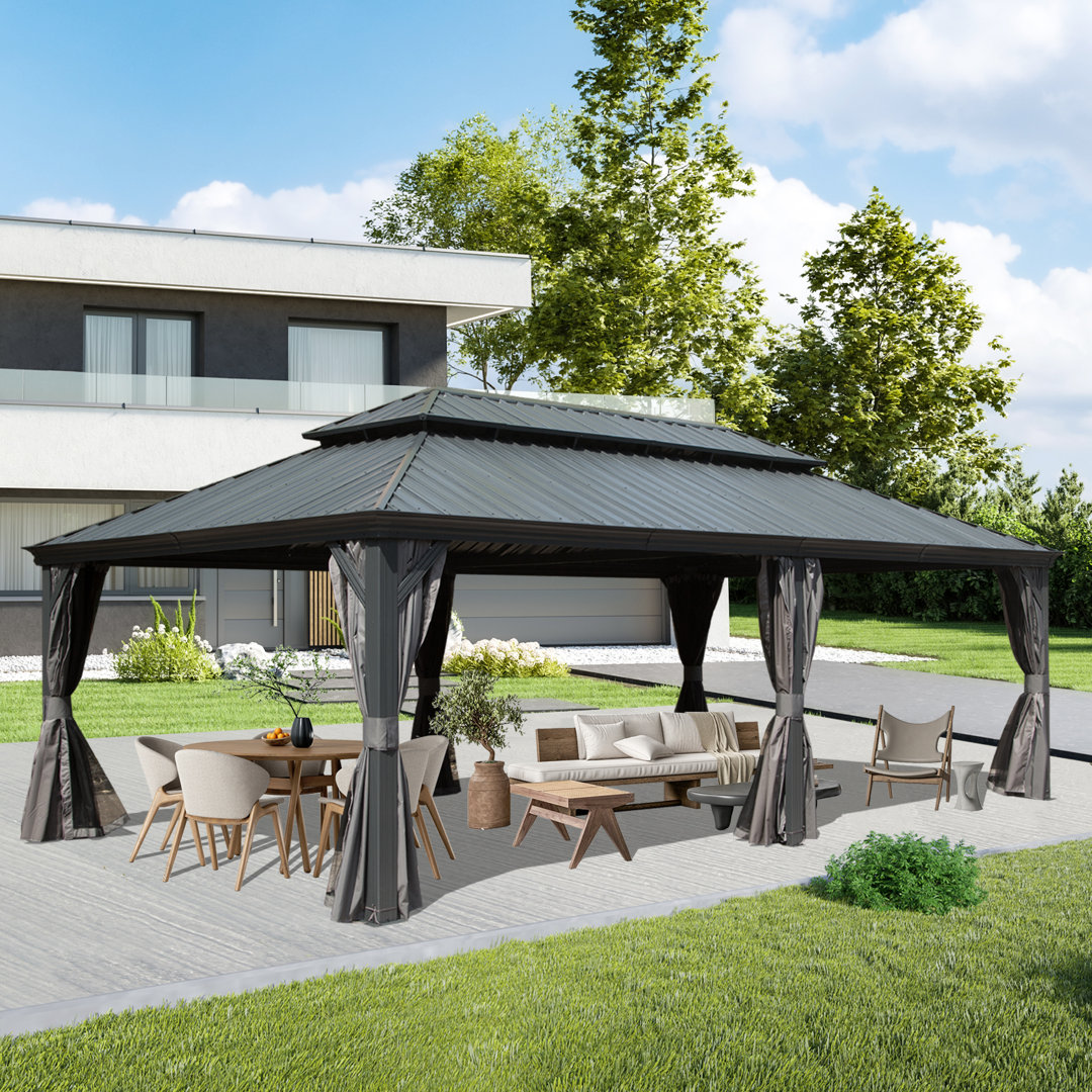 22 Ft. W x 14 Ft. D Aluminum Patio Gazebo Domi Louvered