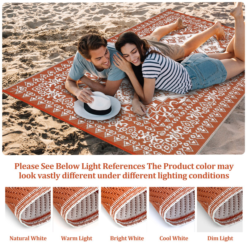 Outdoor Rug, Reversible Patio Rug, Large Vintage Medallion RV Camping Carpet, Waterproof Indoor Outdoor Plastic Straw Mat for Deck, Picnic, Beach, Pool, Garden