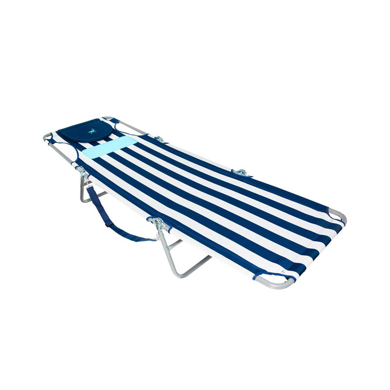 Ostrich The Ladies Comfort Lounger, Foldable Beach Pool Tanning Chair, Stripe, Blue/White