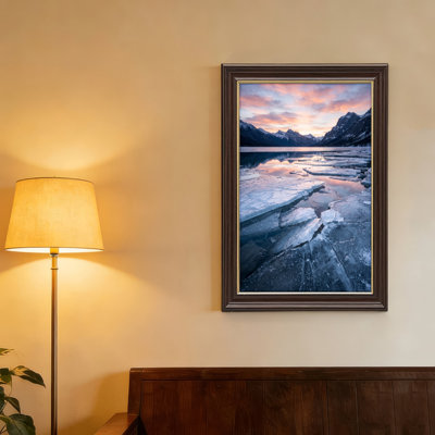Art mural antique sur toile encadré doré pour le salon, la chambre à coucher, le bureau ou le vestibule - décoration murale décorative avec lac de montagne