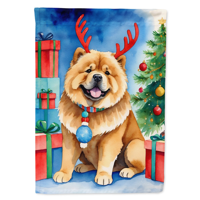 Drapeau de Noël maison de renne, Chow-chow