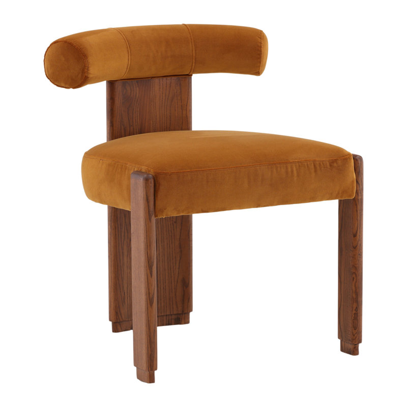 Gwyneth Rubberwood Upholstered Dining Chair, Cream, Brown Wood, Brown