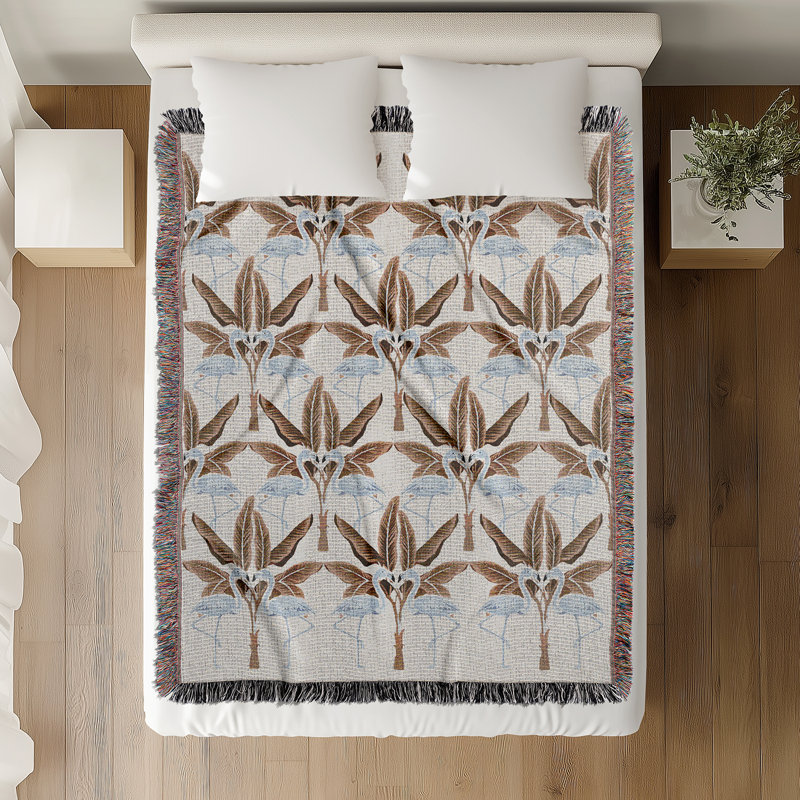 Jeté en mélange de coton Fargo Flamingo, L 70 po x l 50 po, Bleu / brun / blanc cassé