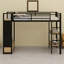 Structure de lit mezzanine avec garde-robe, lit mezzanine en métal avec tablettes de rangement et panneau perforé-1338964153