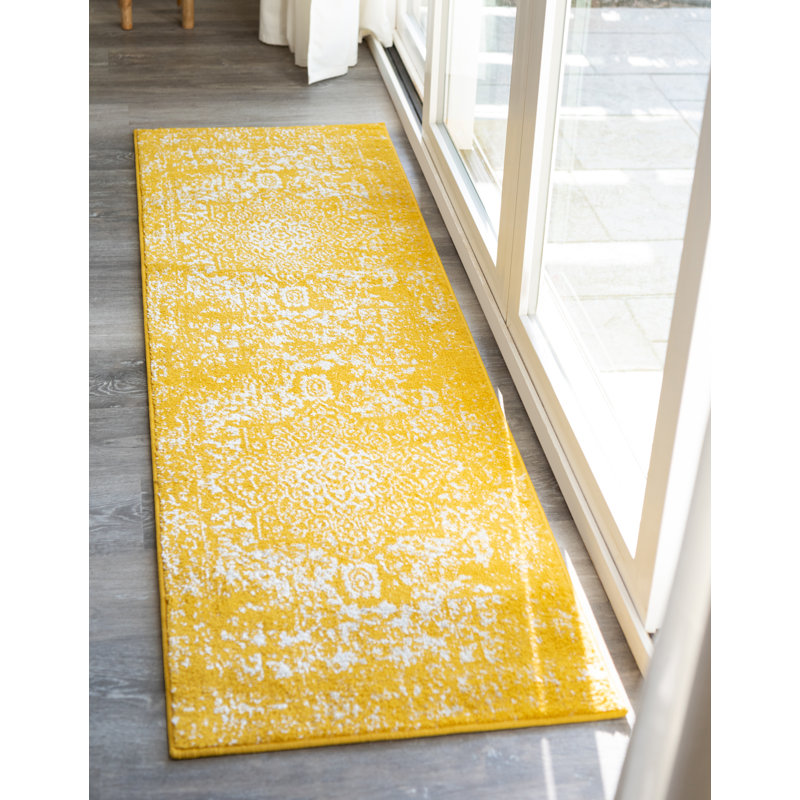 Tapis jaune tissé à la reine Reine, Tapis de couloir 2 pi x 6 pi