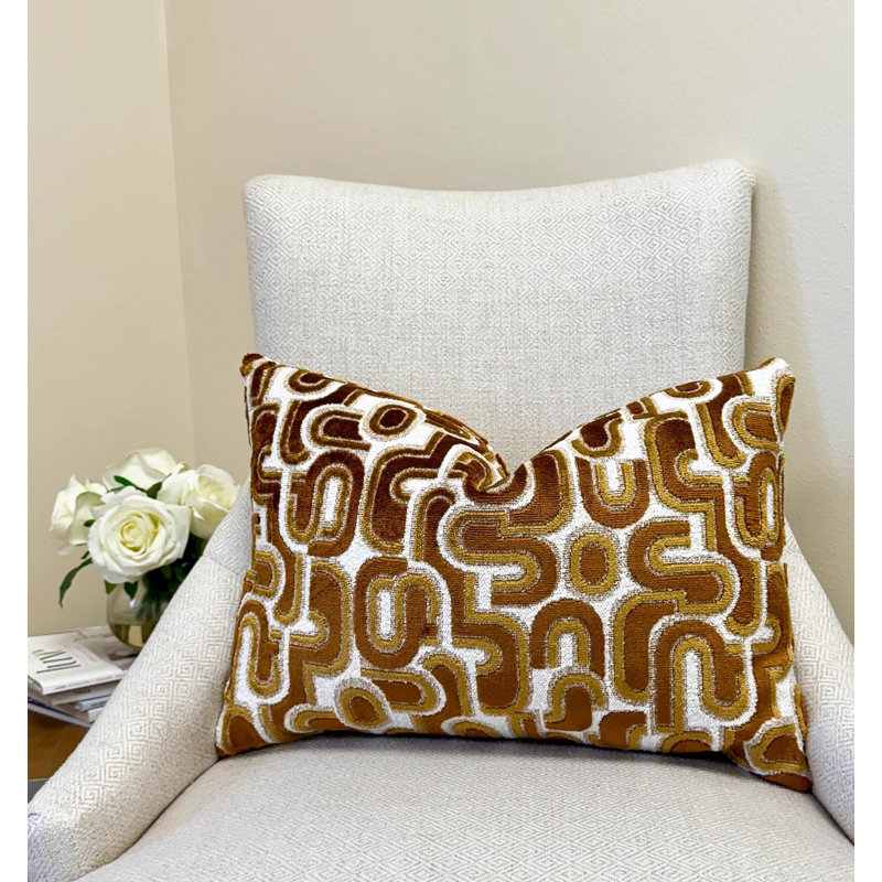 Housse de coussin en velours Retro Graphic, Bronze, 14 x 20 po