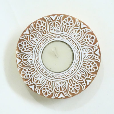  Decorative Wooden Candle Block Rustic 4x4 Holder with Polished Stain Finish-(Pack Of-4)