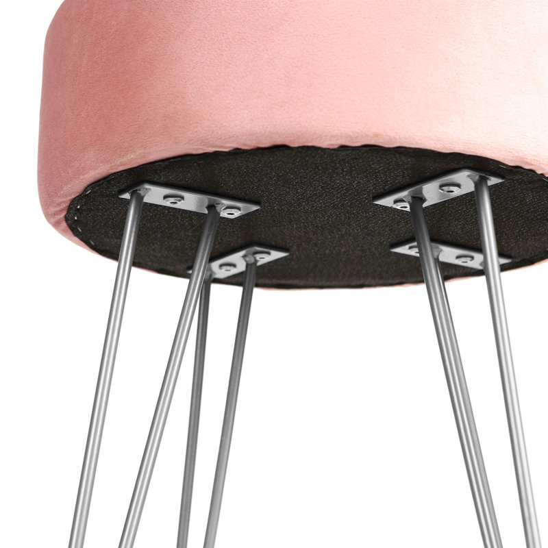 Harbour Housewares Round Velvet Footstools, Silver, Pink