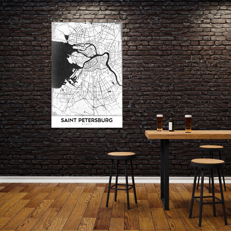 Saint Petersburg City Map Abstract Contemporary Architecture City Wall Art Print 1 Piece Wrapped Canvas Wall Art