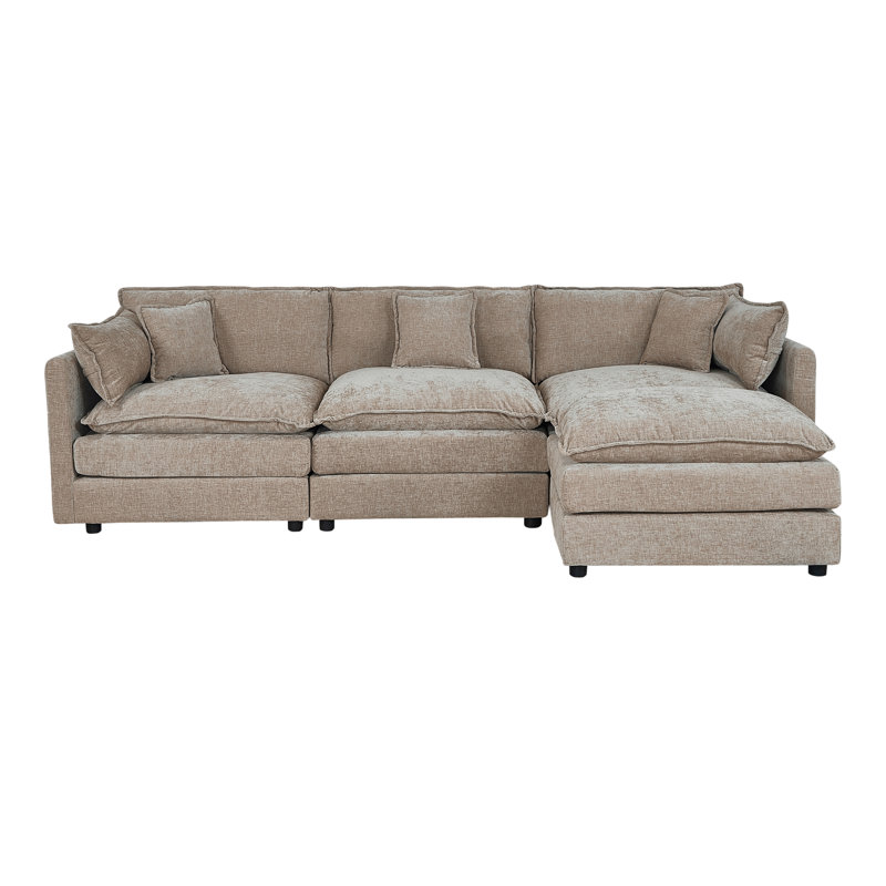 Modern Chenille Loveseat Sofa Couch With Ottoman, Coffee Chenille, 33.85" H x 112.2" W x 35.82" D