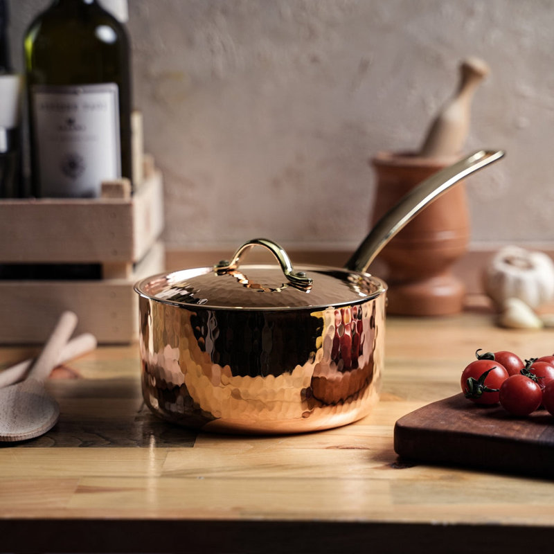 Casserole en cuivre faite à la main avec couvercle - Batterie de cuisine de qualité supérieure pour une cuisine gastronomique (80 oz)