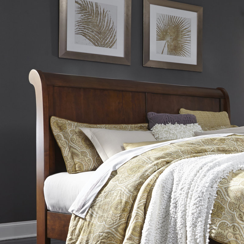 Lenny King Sleigh Bed, Dresser & Mirror Bedroom Set, King, Brown