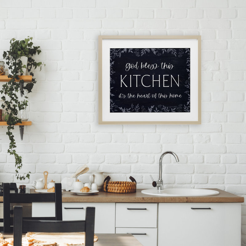 «Kitchen Kitchen Of This Home», reproduction sous verre encadrée, conception par Annie Lapoint, Cadre de récolte en pin