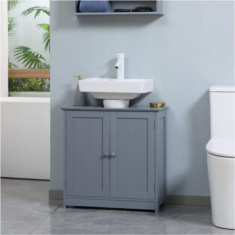 Gray MDF Pedestal Under Sink Bathroom Cabinet with Shelf