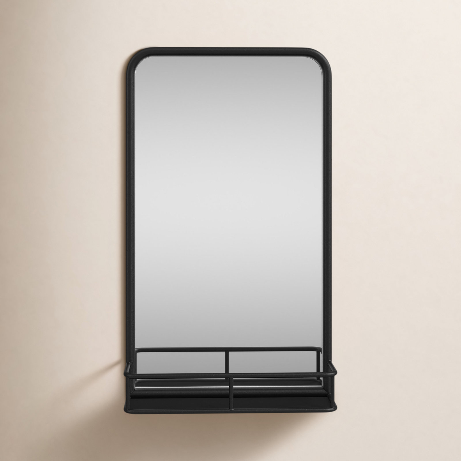 Koda Metal Rectangle Mirror with Shelves, Black