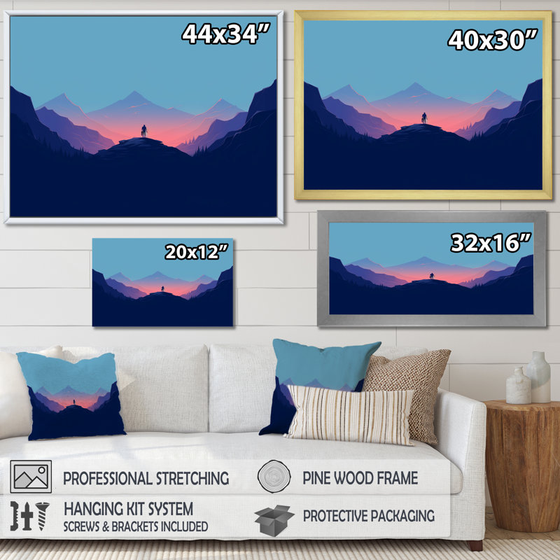 «Man Alone On A Bold Landscape Sunrise On», reproduction sur toile, H 34 po x l 44 po x P 1,5 po, Cadre naturel flottant