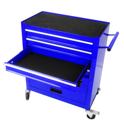 4 Drawers Multifunctional Tool Cart - Blue. Robust Steel & Powder Coating. Simple -Bearing Drawer Access. 4"  2 Lockable, 2 Rotatable . Extra Storage Area. 24.47*13*28.52 Blue 4 With . Cold Rolled