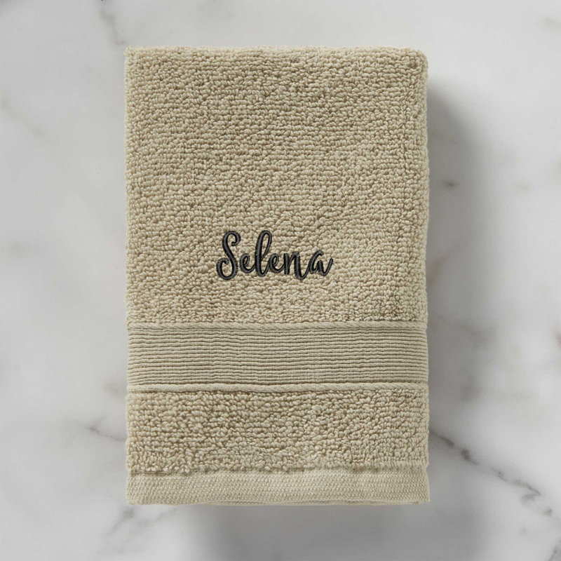 Essuie-mains brodé 100% coton de luxe, Taupe, Oui
