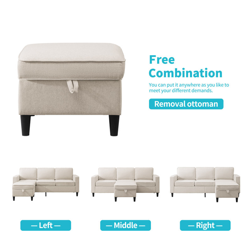 Ebern Designs L-Shaped Sofa Bed with Storage Ottoman