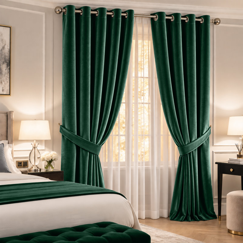 Imperial Homeware London Velvet Room Darkening Curtains, Emerald, 229 × 229 cm