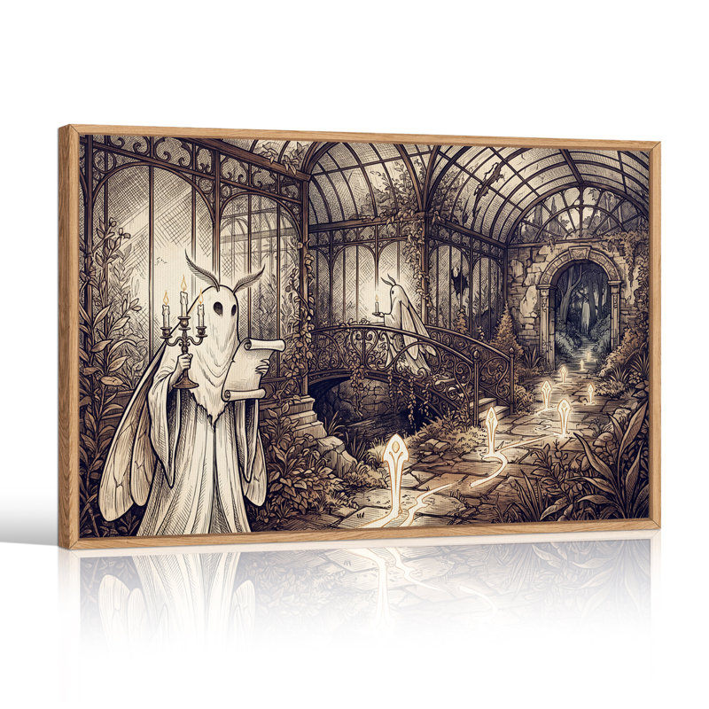 Esprits de papillons de nuit dans une serre vintage - Toile murale d'Halloween, H 36 po x l 48 po