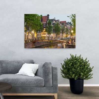 Bridge Over Brouwersgracht In Western Grachtengordel Canal Ring At Dusk Amsterdam North Holland Netherlands Contemporary Architecture Art