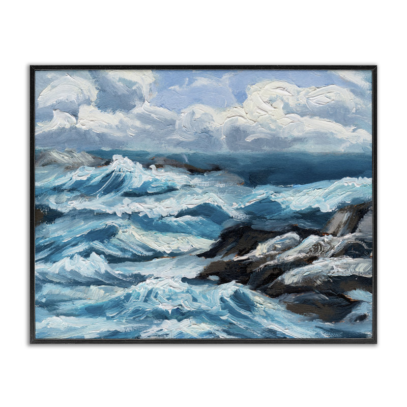  «Rough Sea Waves Splash», estampe numérique par Melissa Wang, H 16 po x l 20 po, Giclée encadrée noir minuit