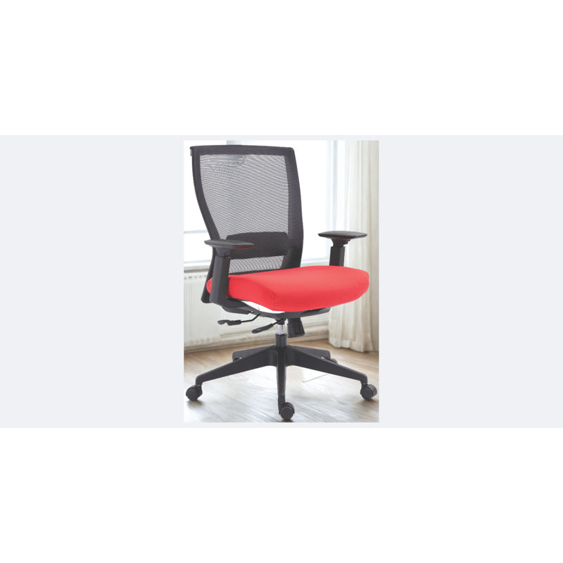 Mia Mesh Back Ergonomic Office Chair with Adjustable Arms & Lumbar, Seat Slide, and Tilt Control, Red Fabric Seat, Red