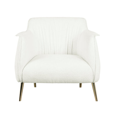 Boucle Fabric Accent Chair In White With Solid Build And Gold Legs Elegant 1pc Supportive Seat Cushions