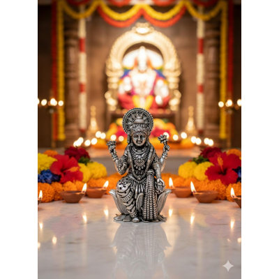 2 Inch Small Blessing Goddess Lakshmi Silver Plated Brass Statue