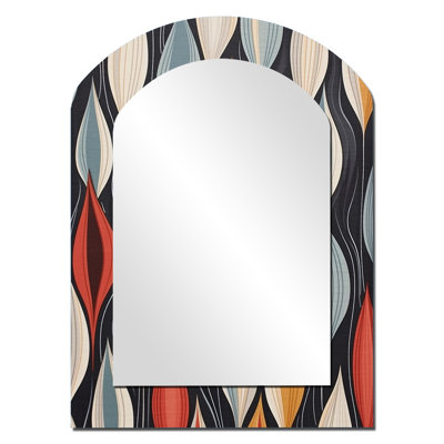 Retro AbstractáLeaves II - Geometric Arch Decorative Mirror, Modern Asymmetrical Wall Mirror, Printed Metal Art