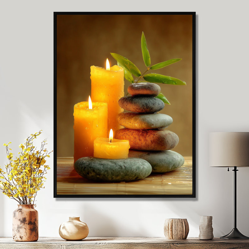 Relaxation Candles and Bamboo - Bamboo Wall Art Decor, impression sur toile grise asiatique, H 20 po x l 12 po, Noir