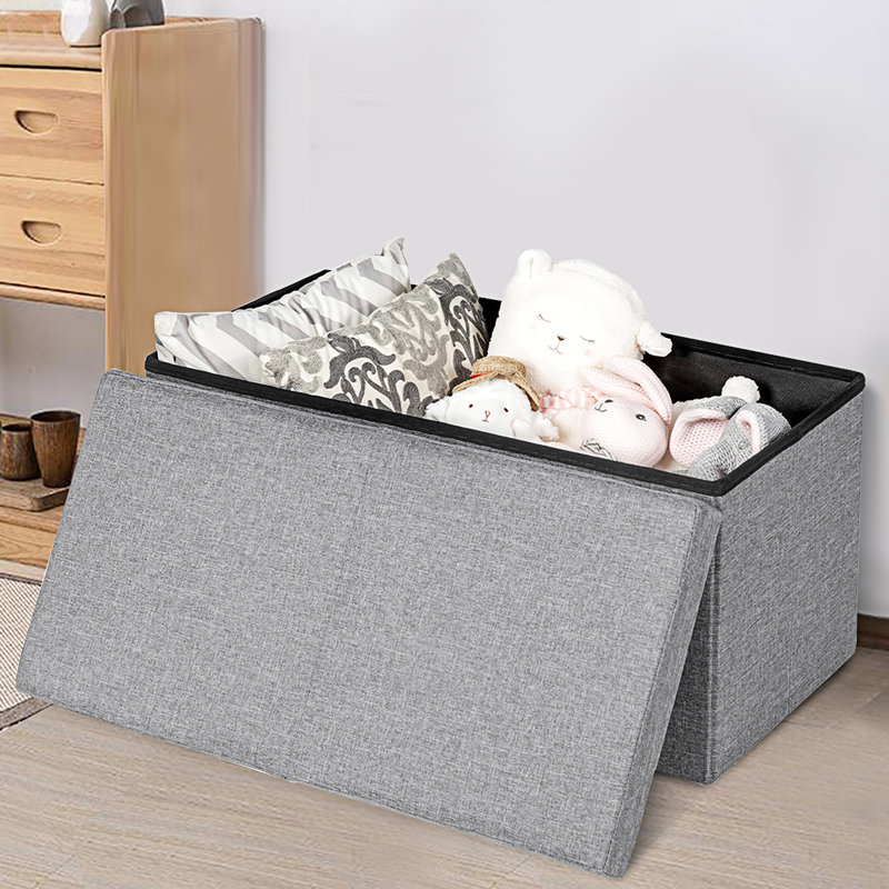 Repose-pieds de rangement rectangulaire Mikell, Mélange de polyester gris clair
