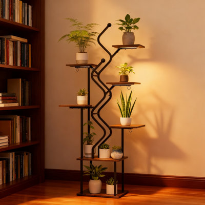 7-Tier Plant Stand With Grow Light, 63-Inch Indoor Plant Shelf With Hanging Hooks, Sturdy S-Shaped Metal Frame, Multi-Spectrum Light Bar With Timer Fo by Corrigan Studio