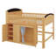 Lit mezzanine double avec armoire de rangement, garde-robe et DEL, lit mezzanine en bois massif avec échelle, garde-corps pour les adolescents-123140283