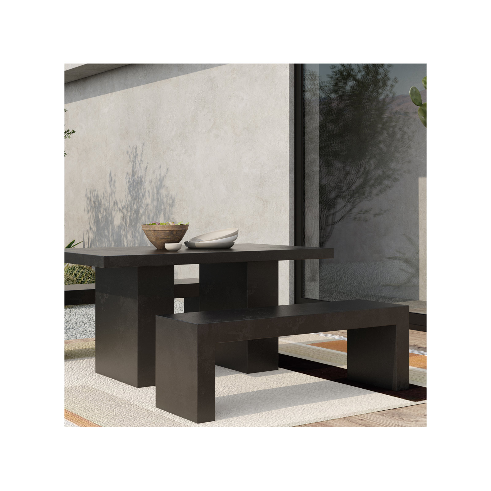 Columbia 55'' Concrete Outdoor Bench, Black