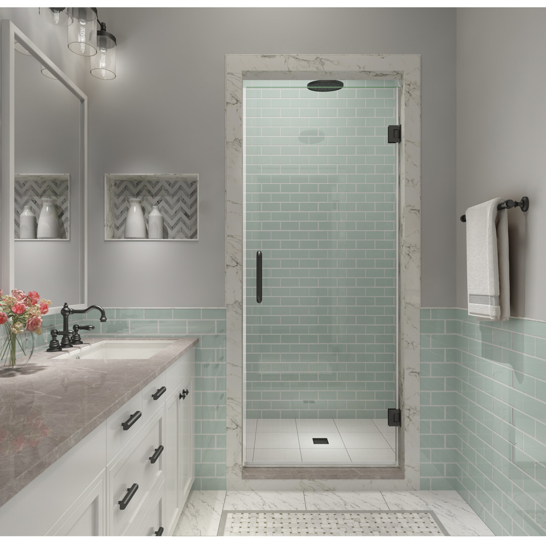 Kinkade XL 27.75" - 28.25" W x 80" H Hinged Frameless Shower Door Aston 