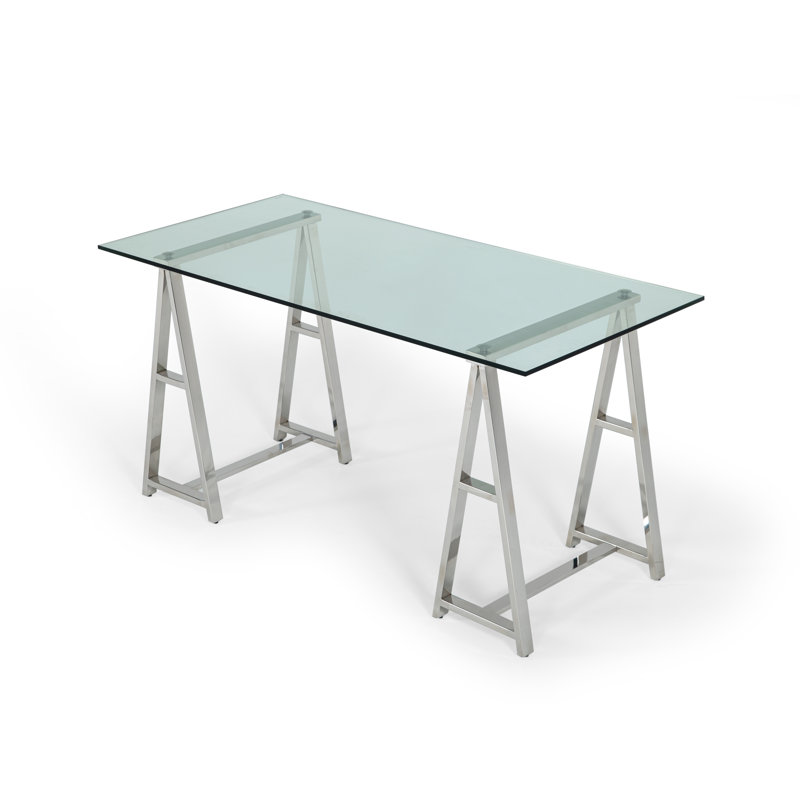 Miquisha Glass Top Metal Base Writing Desk