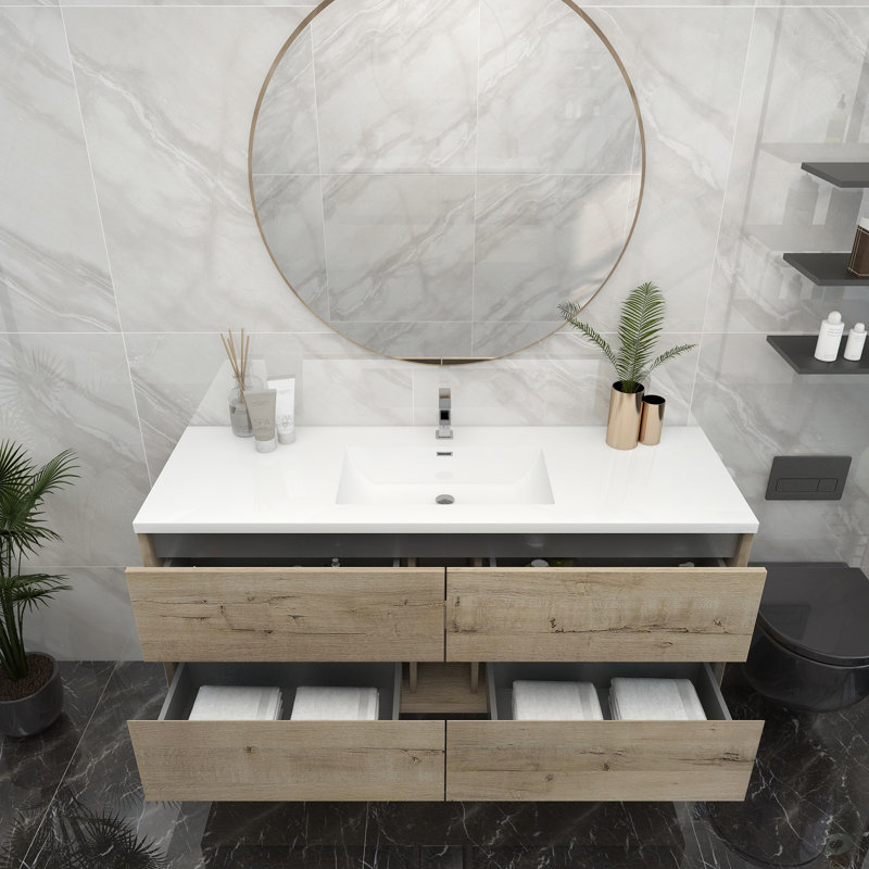 60'' Single Bathroom Vanity with Acrylic Top, White Oak