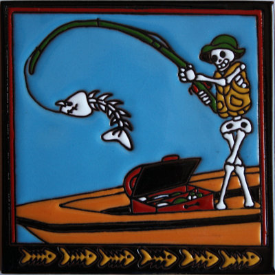 TalaMex Gone Fishing. Carreau d'argile Day-Of-The-Dead