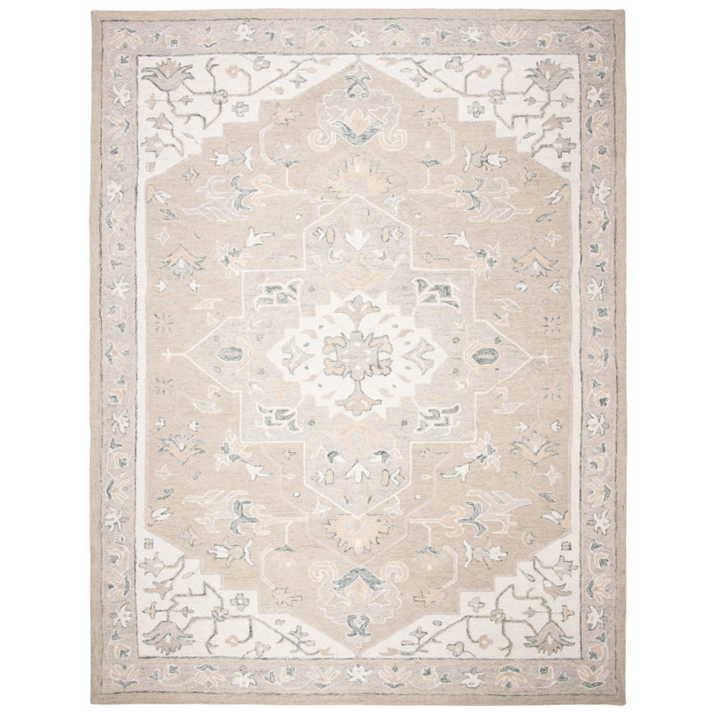 Crossover Oriental Handwoven Wool Light Grey/Ivory Area Rug, Rectangle 2' x 3'