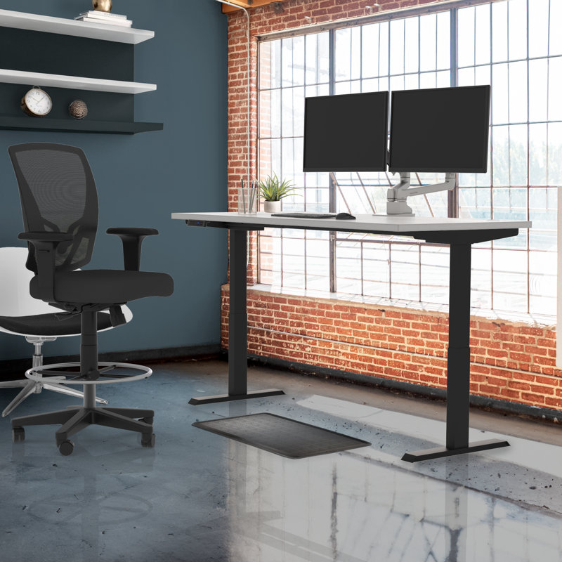 Skyscraper Electric Height Adjustable Standing Desk, Dual Motor and Digital Control with Memory, 72x30, White Top with Black Frame