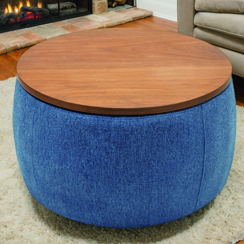 Multi-Function Round Ottoman With Storage: Elegant Footrest & Side Table, Navy